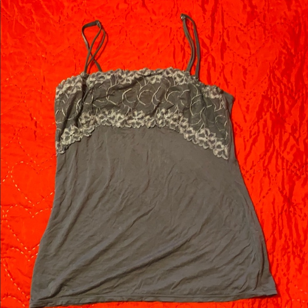 Women’s gray tank top with lace bodice